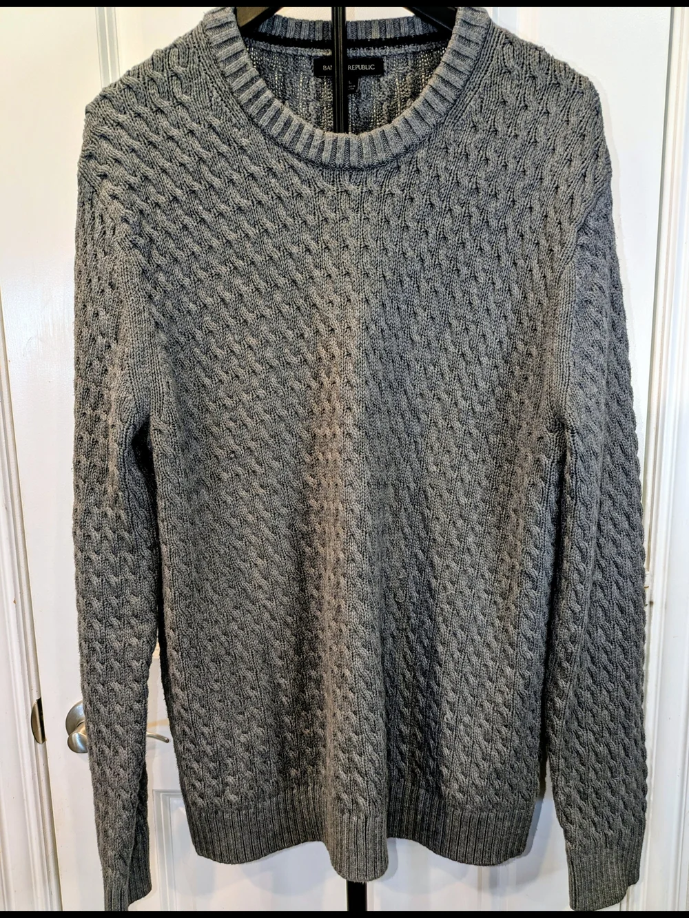 Banana Republic 100% Cotton Cable Knit Crewneck Sweater Gray Men's L